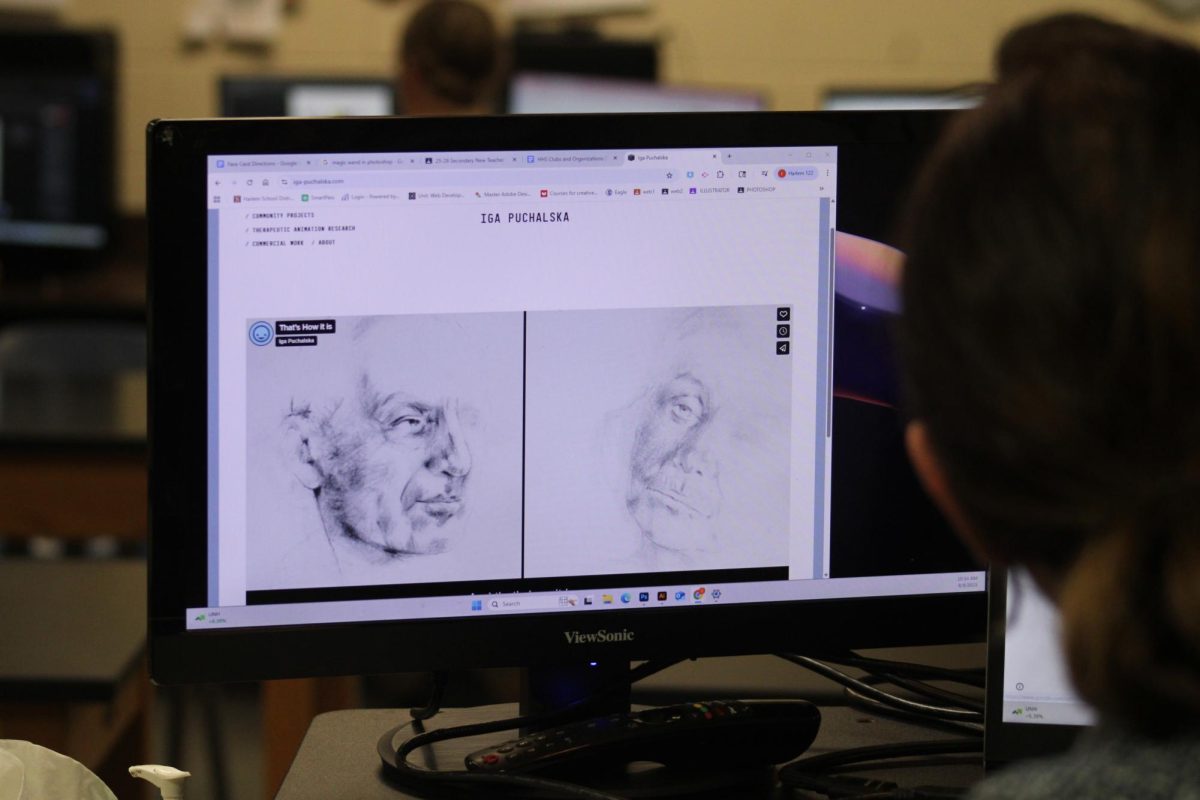 New art teacher, Iga Puchalska, showing some of her digital art.